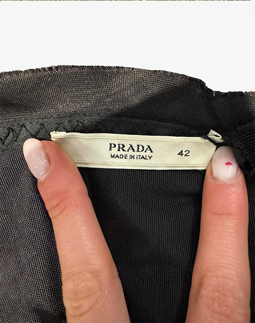 Abito Donna Prada Nero Taglia 42 con Volant in Seta Made in Italy anni 2000