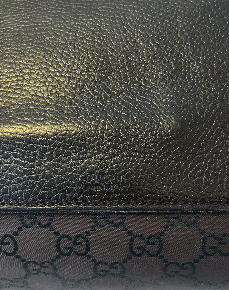Borsa Gucci Tote Bag in tela monogram GG con finiture in pelle marrone