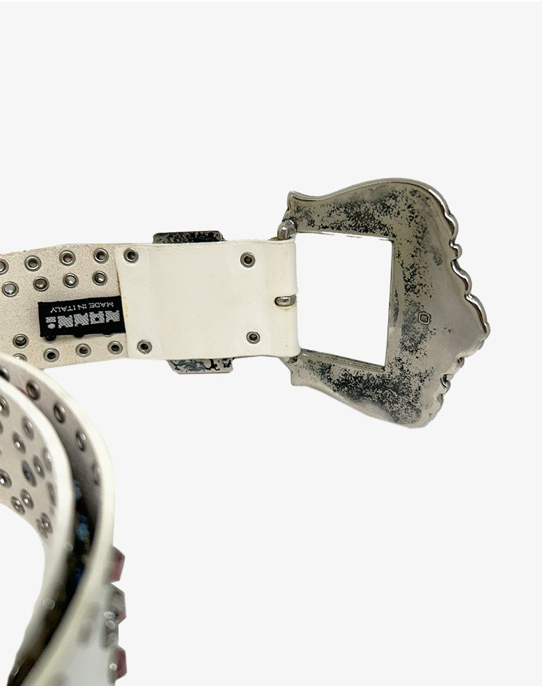 Cintura Nanni bianca strass borchie fibbia western