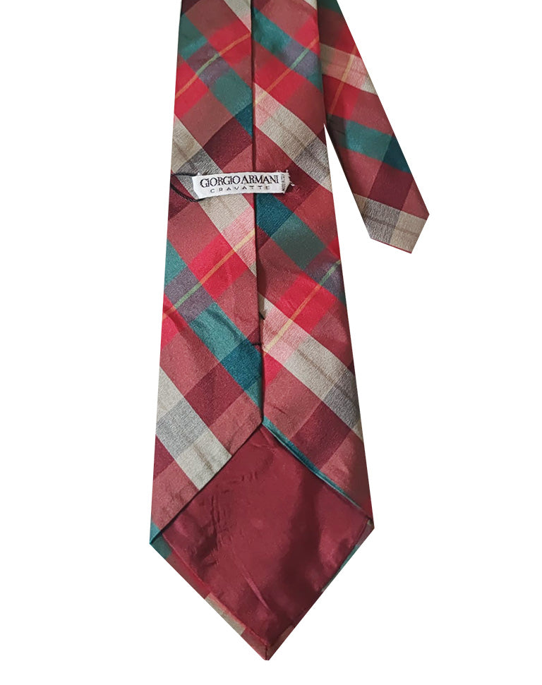 Cravatta Giorgio Armani Vintage a Quadri Rosso e Verde