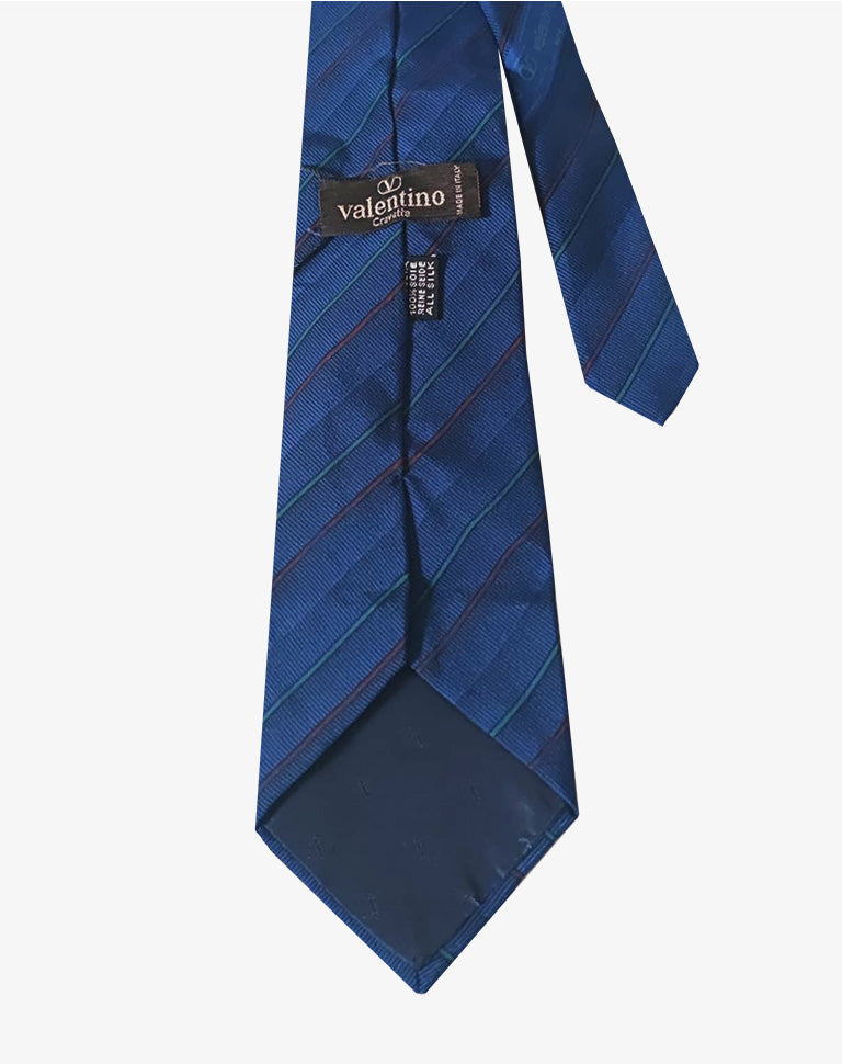 Cravatta Vintage Valentino Blu a Righe Diagonali