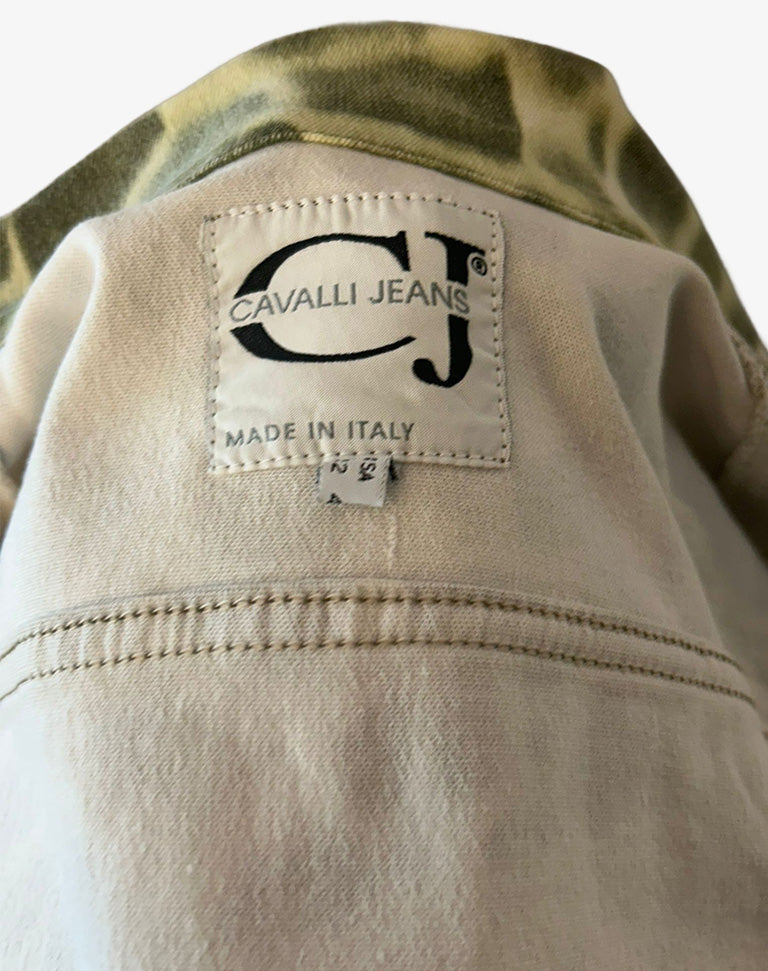 Giacca Cavalli Jeans in denim verde maculato anni 2000