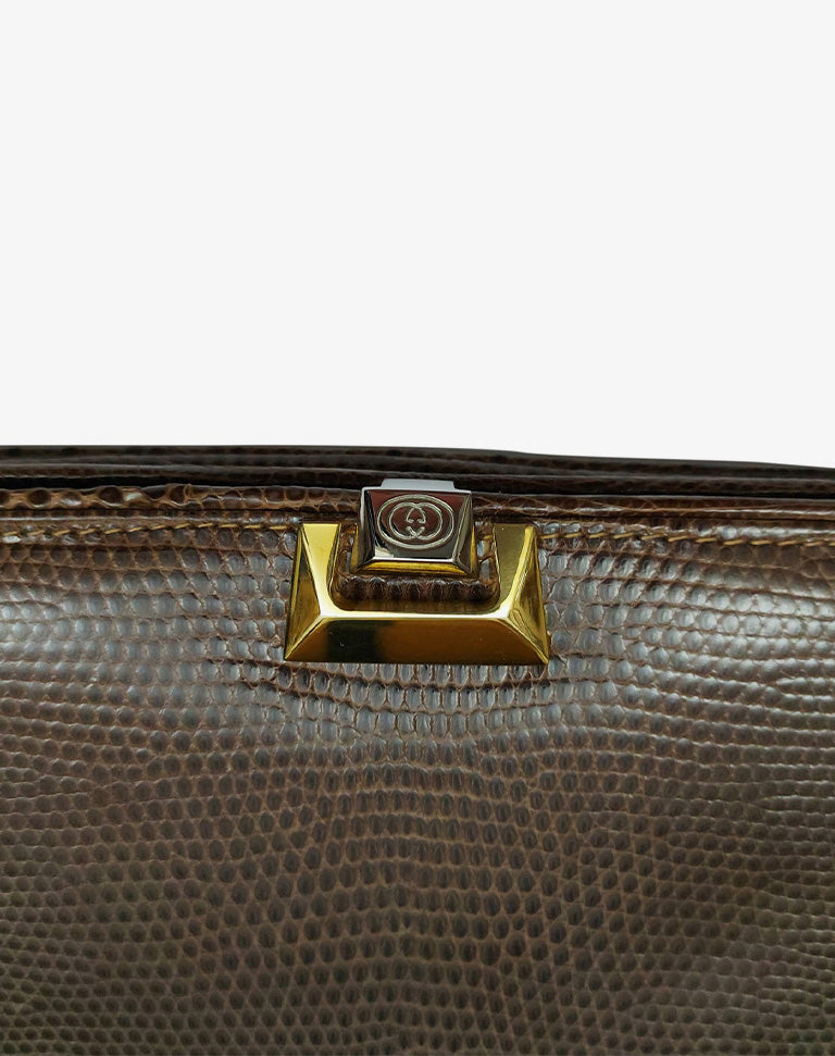 Gucci Borsa a Tracolla in Pelle di Lucertola Marrone/Cognac Vintage Anni 2000