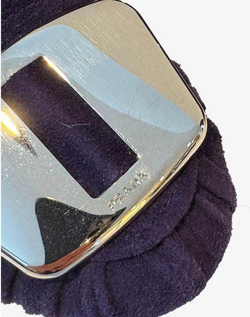 Scarpe Donna Prada Taglia 37 in Camoscio Viola con Placca Dorata
