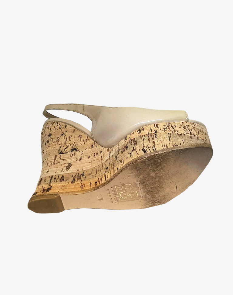 Sandali con zeppa Miu Miu vernice beige sughero Made in Italy anni 2000
