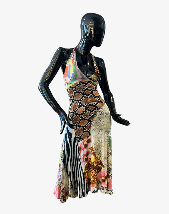 Abito halter patchwork Just Cavalli  stampa animalier Made in Italy anni 2000