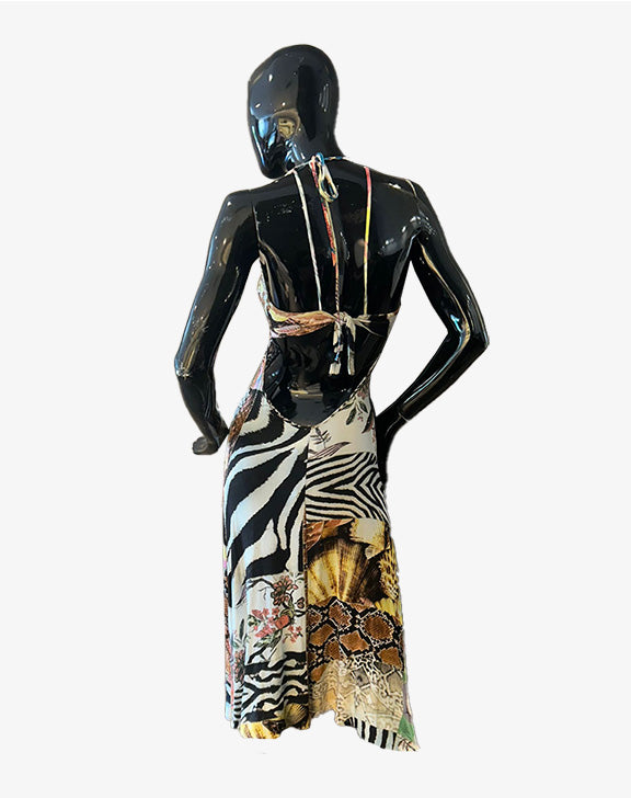 Abito halter patchwork Just Cavalli  stampa animalier Made in Italy anni 2000