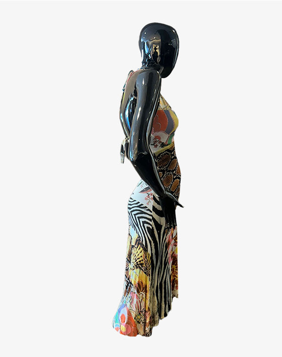 Abito halter patchwork Just Cavalli  stampa animalier Made in Italy anni 2000