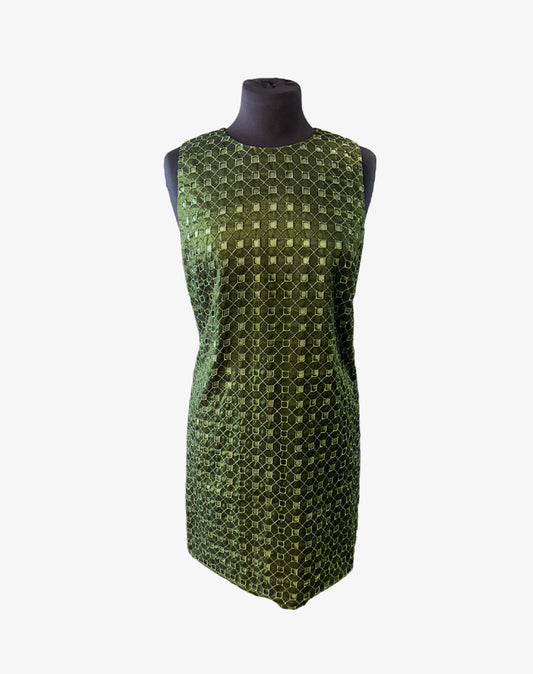 Abito tubino Byblos donna verde oliva ricamato vintage anni 2000