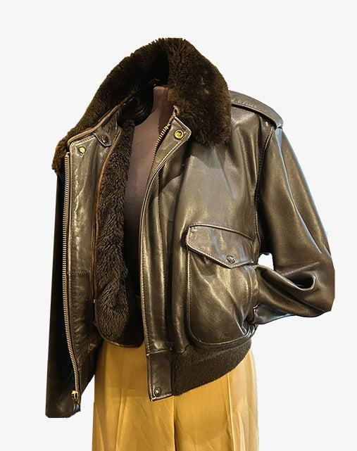 Schott NYC 1845W Giacca Bomber Donna Vintage in Pelle Marrone Made in USA