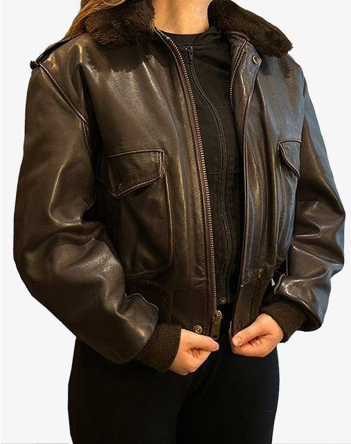 Schott NYC 1845W Giacca Bomber Donna Vintage in Pelle Marrone Made in USA