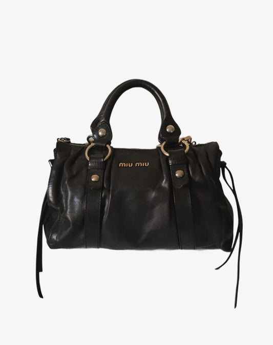 Borsa Miu Miu in pelle nera con tracolla e doppio manico Made in Italy anni 2010