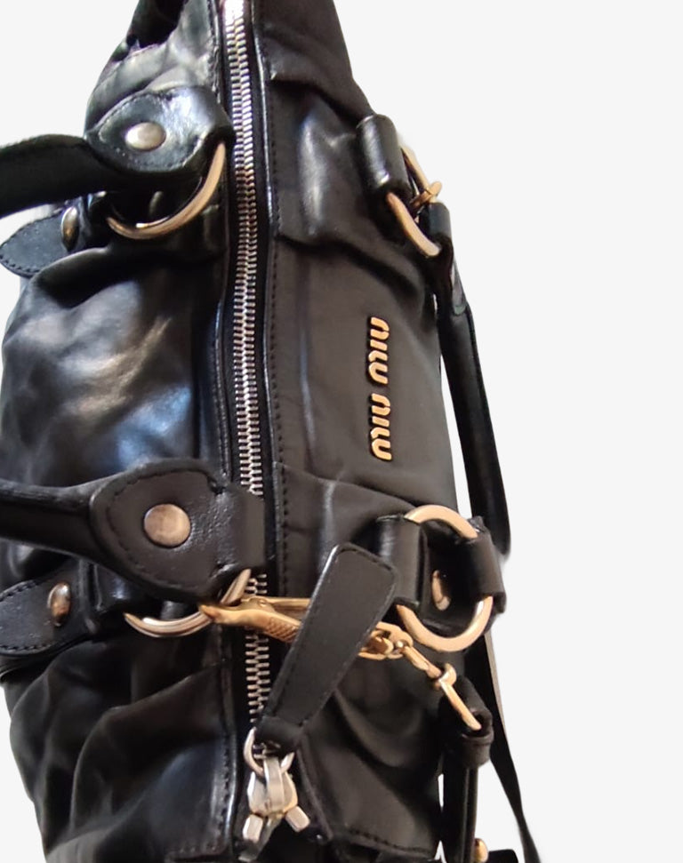Borsa Miu Miu in pelle nera con tracolla e doppio manico Made in Italy anni 2010