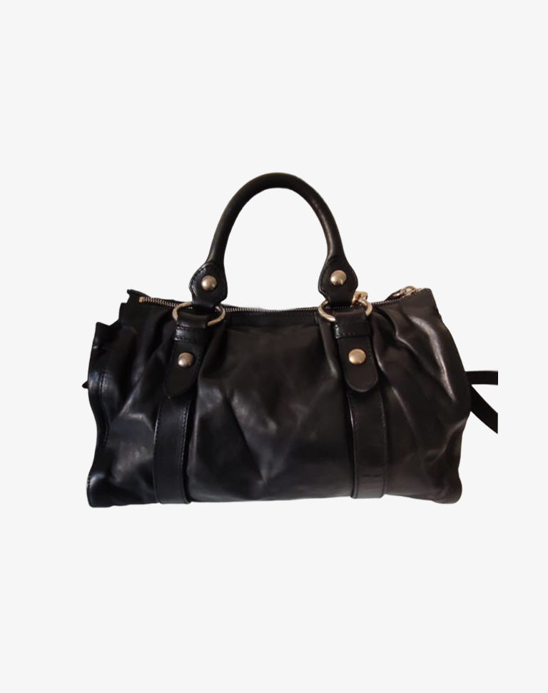 Borsa Miu Miu in pelle nera con tracolla e doppio manico Made in Italy anni 2010