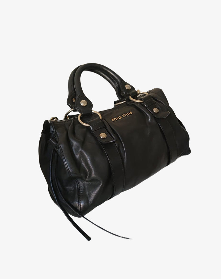 Borsa Miu Miu in pelle nera con tracolla e doppio manico Made in Italy anni 2010
