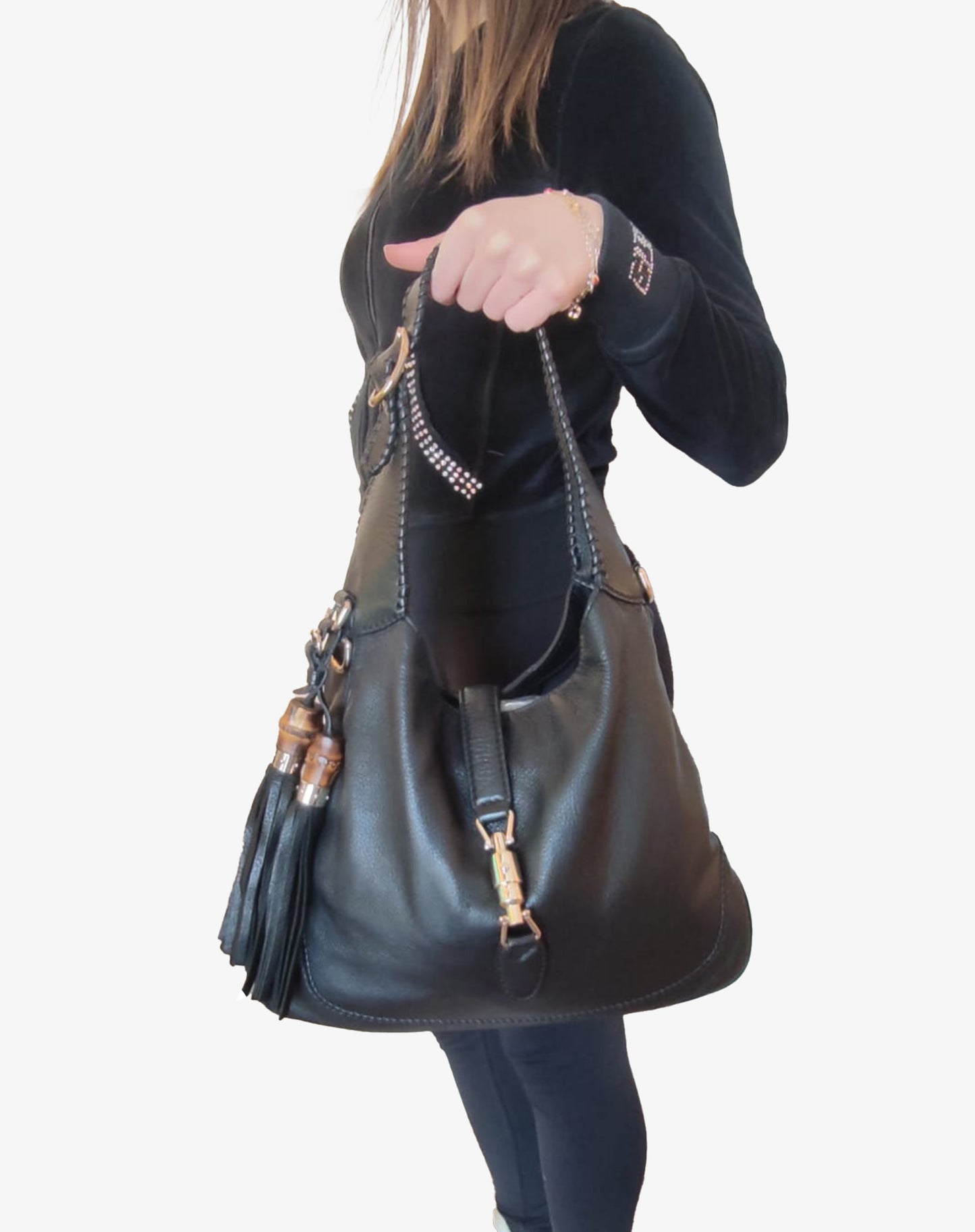Borsa Gucci New Jackie Soft Hobo 246907 Pelle Nera con Tracolla e Dust Bag