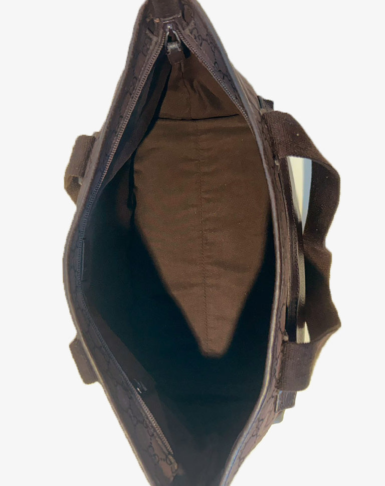 Borsa Gucci Tote Bag in tela monogram GG con finiture in pelle marrone