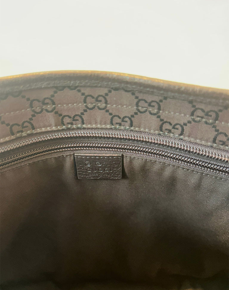 Borsa Gucci Tote Bag in tela monogram GG con finiture in pelle marrone
