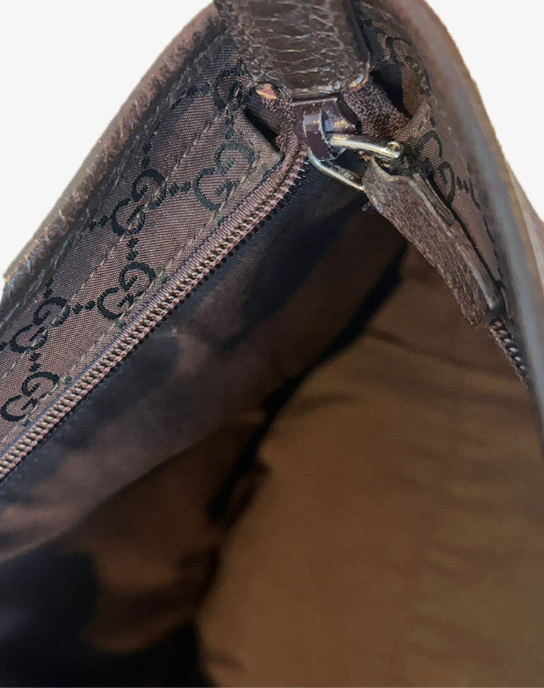 Borsa Gucci Tote Bag in tela monogram GG con finiture in pelle marrone