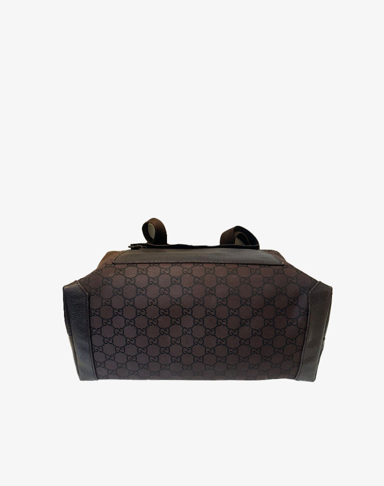 Borsa Gucci Tote Bag in tela monogram GG con finiture in pelle marrone
