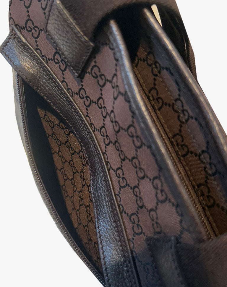 Borsa Gucci Tote Bag in tela monogram GG con finiture in pelle marrone