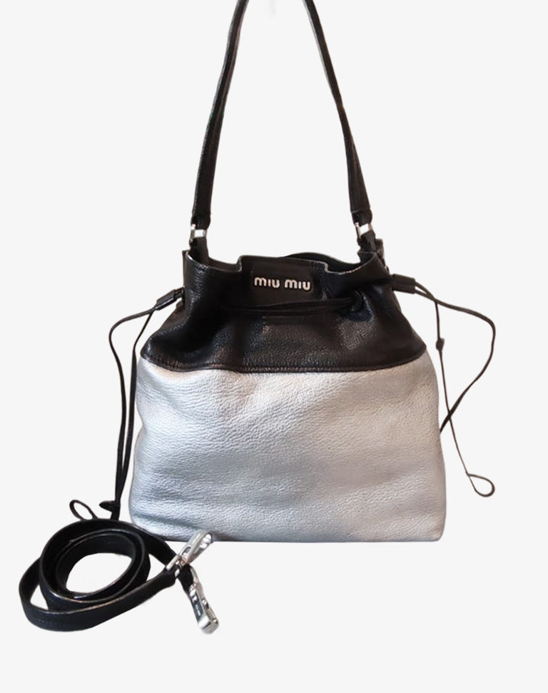 Miu Miu Borsa a Mano e Tracolla in Pelle Madras cromo e nero Collezione 2016