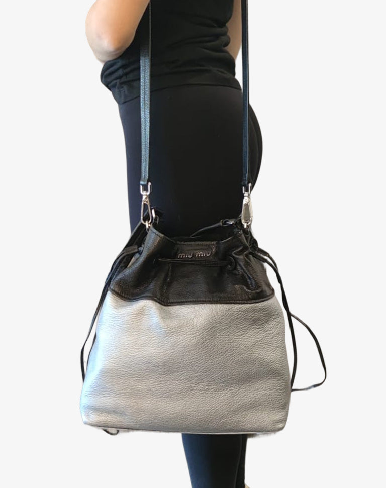 Miu Miu Borsa a Mano e Tracolla in Pelle Madras cromo e nero Collezione 2016
