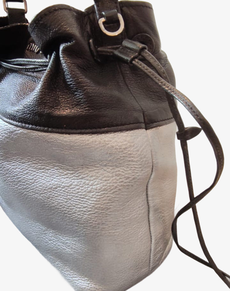 Miu Miu Borsa a Mano e Tracolla in Pelle Madras cromo e nero Collezione 2016