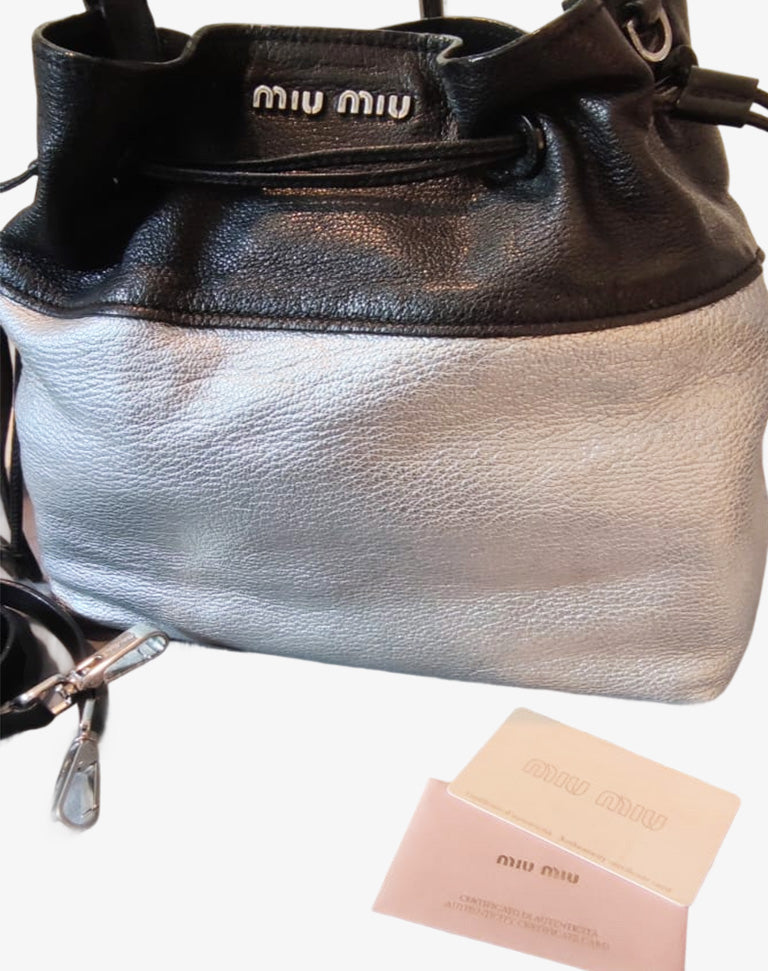 Miu Miu Borsa a Mano e Tracolla in Pelle Madras cromo e nero Collezione 2016