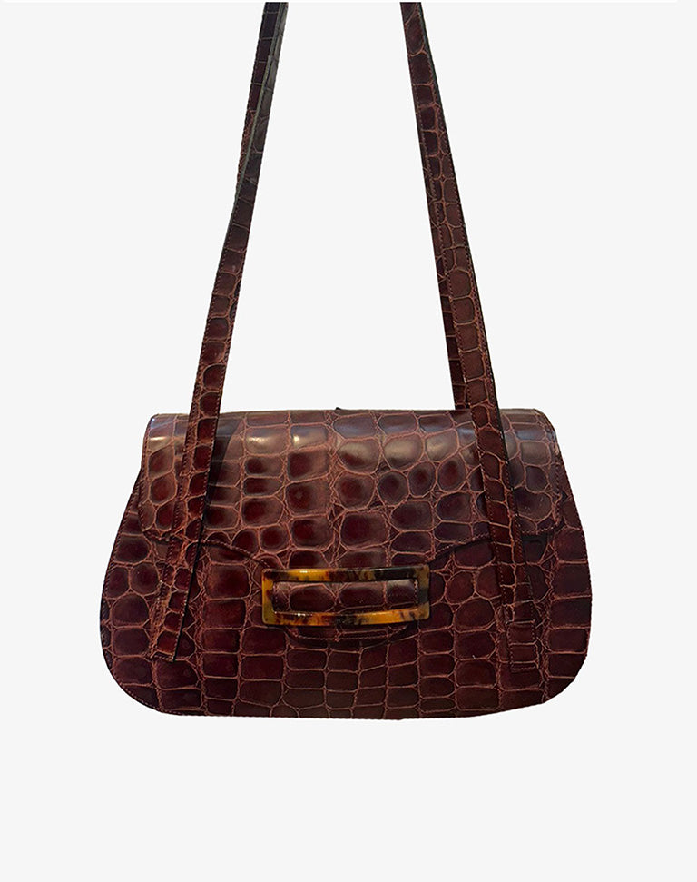 Orciani Borsa Vintage Stampa Cocco Marrone Spalla Pelle