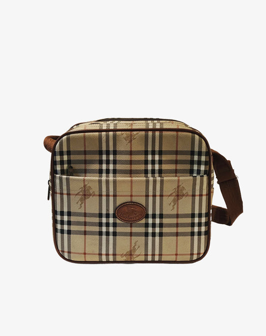 Borsa Burberrys vintage a tracolla check beige con triplo scomparto anni ’90
