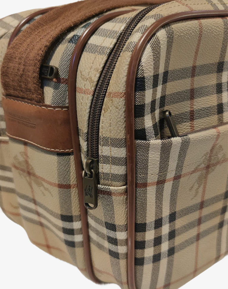 Borsa Burberrys vintage a tracolla check beige con triplo scomparto anni ’90