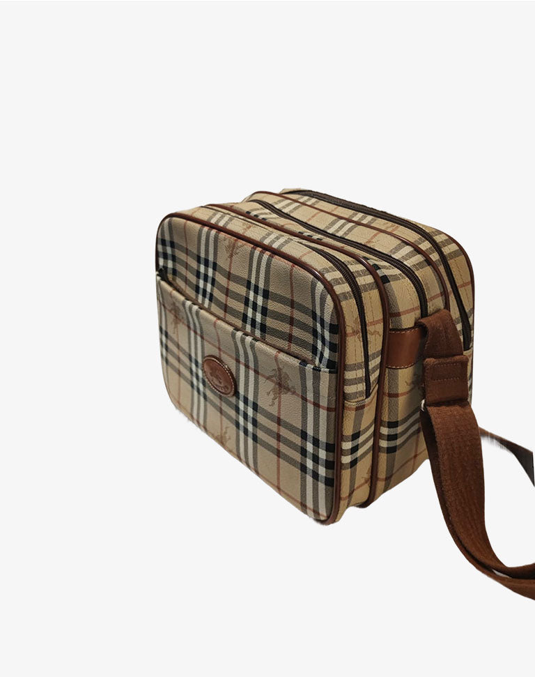 Borsa Burberrys vintage a tracolla check beige con triplo scomparto anni ’90