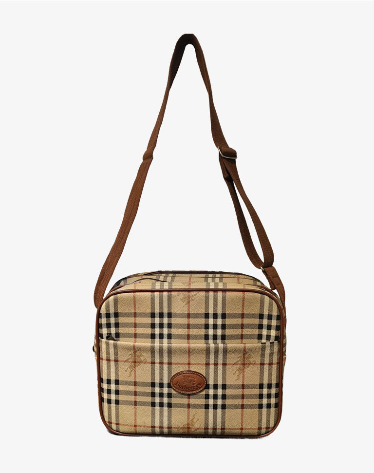 Borsa Burberrys vintage a tracolla check beige con triplo scomparto anni ’90