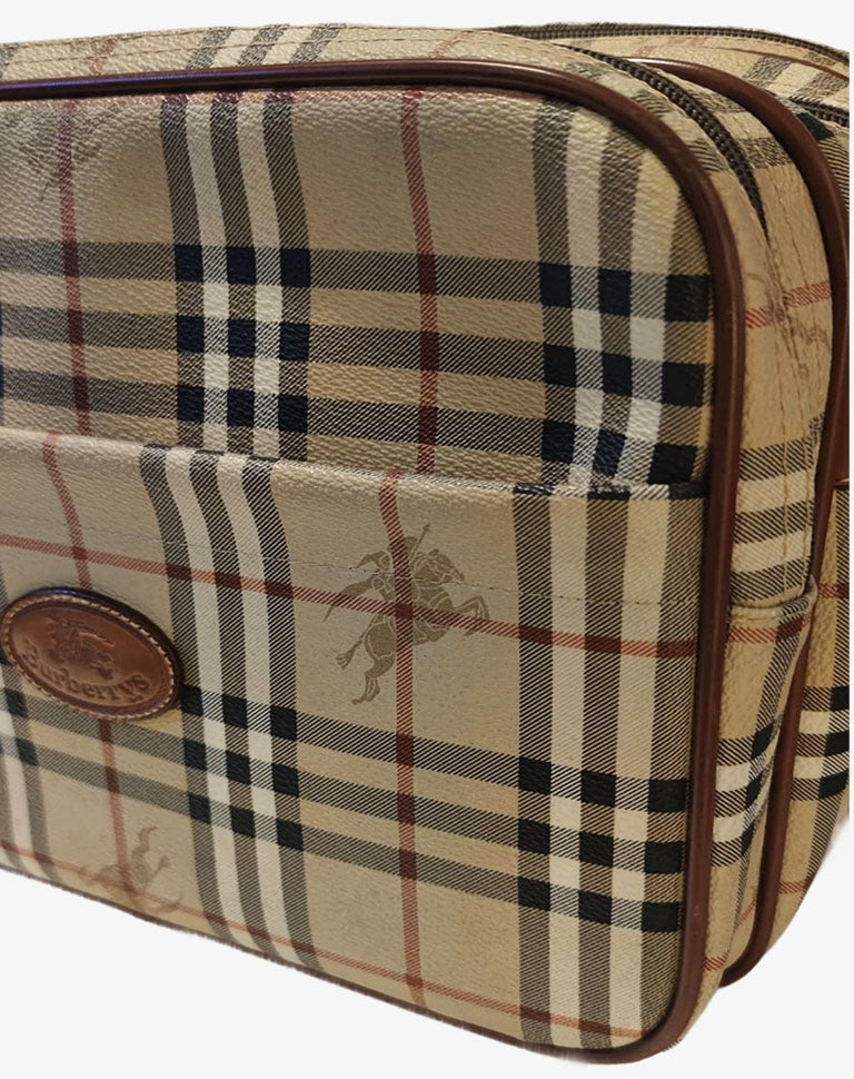 Borsa Burberrys vintage a tracolla check beige con triplo scomparto anni ’90