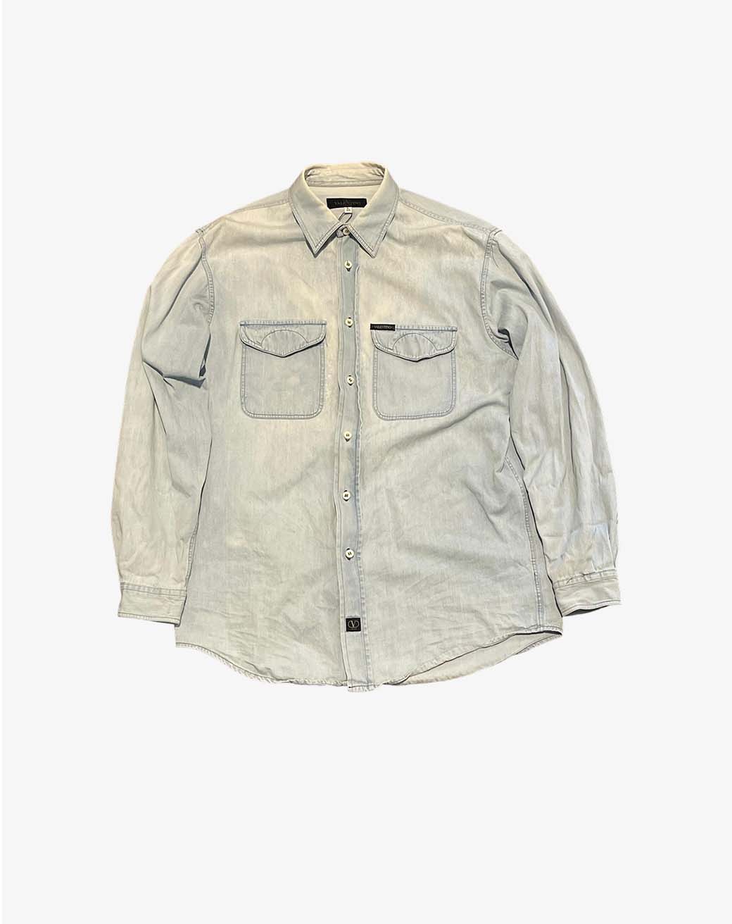 Camicia Valentino Jeans Uomo in Denim Azzurro Chiaro Vintage Taglia L (50) Made in Italy