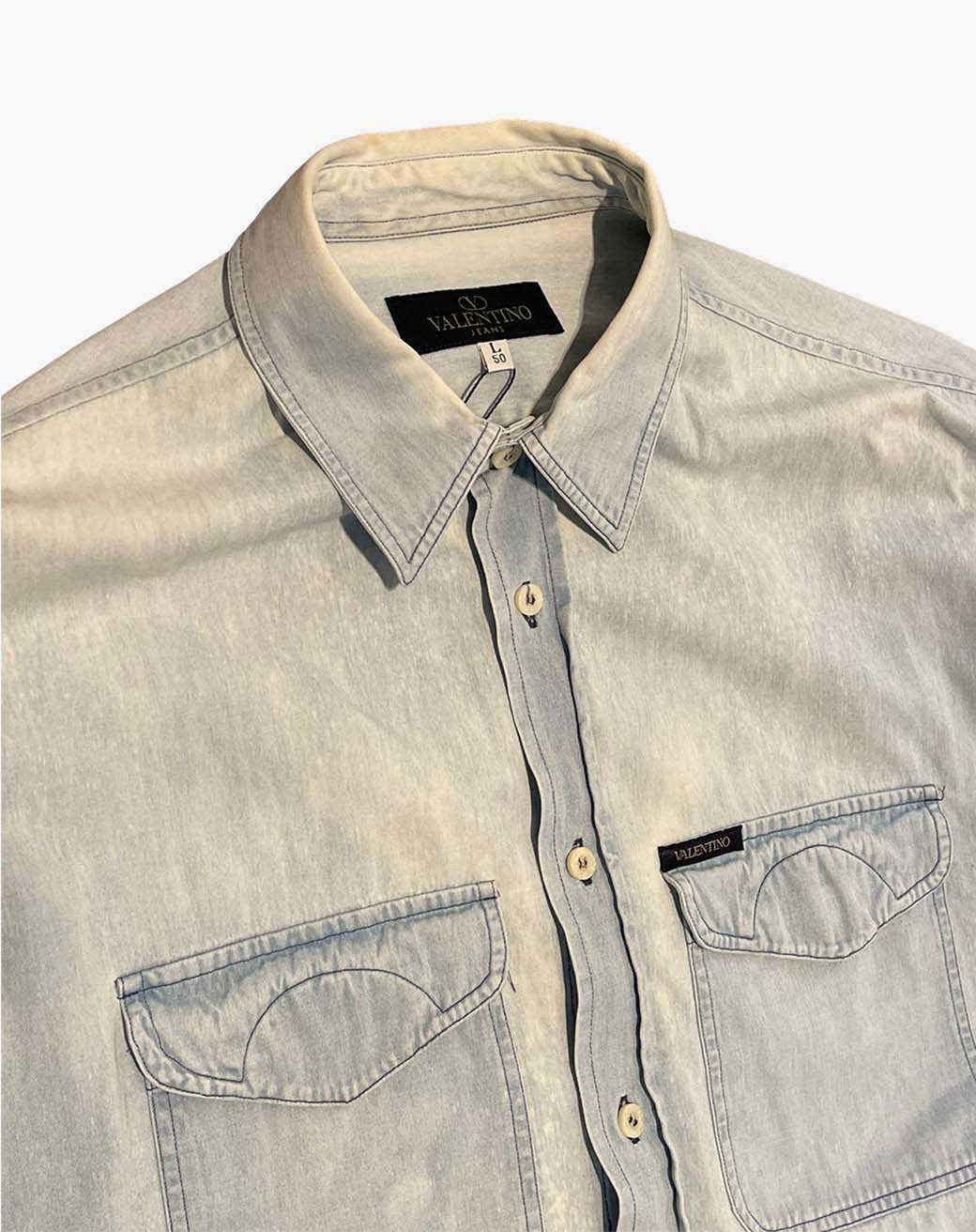 Camicia Valentino Jeans Uomo in Denim Azzurro Chiaro Vintage Taglia L (50) Made in Italy