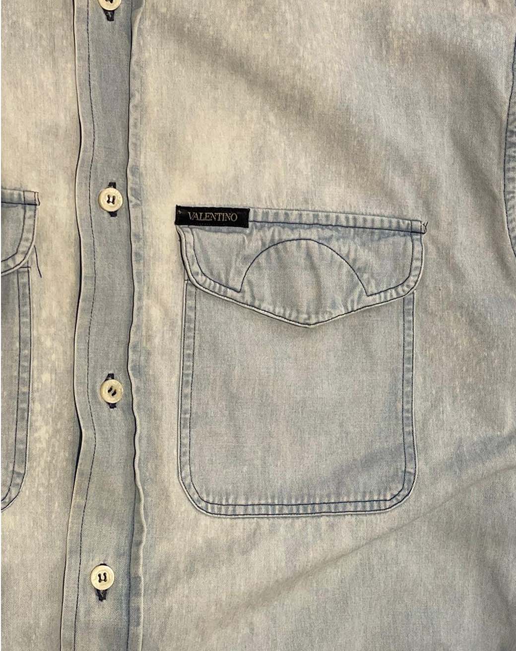 Camicia Valentino Jeans Uomo in Denim Azzurro Chiaro Vintage Taglia L (50) Made in Italy