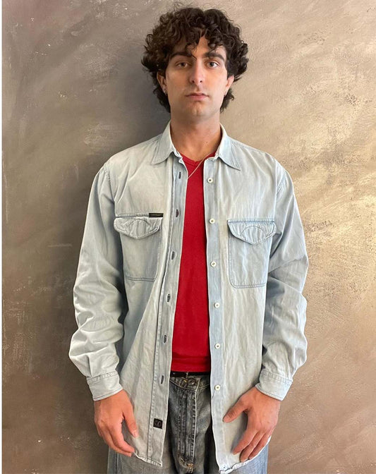 Camicia Valentino Jeans Uomo in Denim Azzurro Chiaro Vintage Taglia L (50) Made in Italy