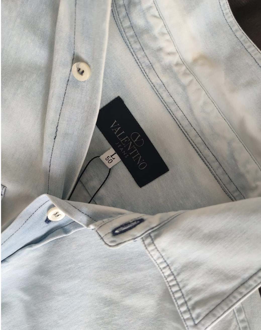 Camicia Valentino Jeans Uomo in Denim Azzurro Chiaro Vintage Taglia L (50) Made in Italy