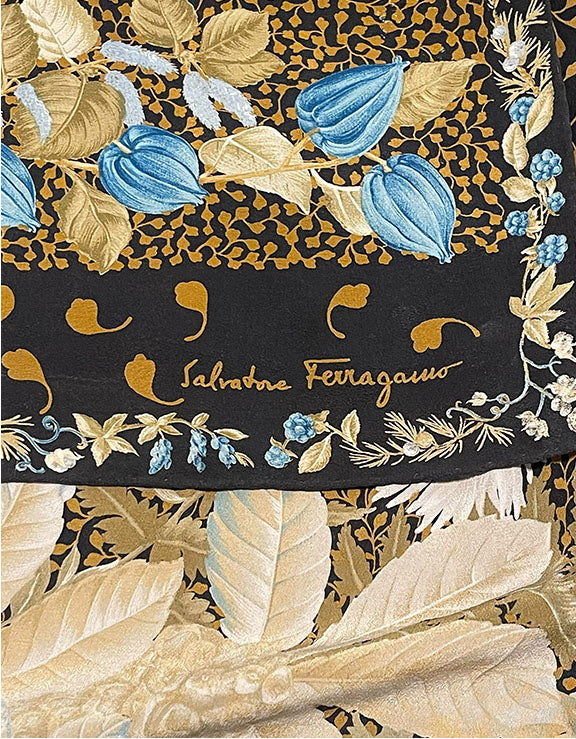 Salvatore Ferragamo Carré Vintage in Seta Botanico Made in Italy