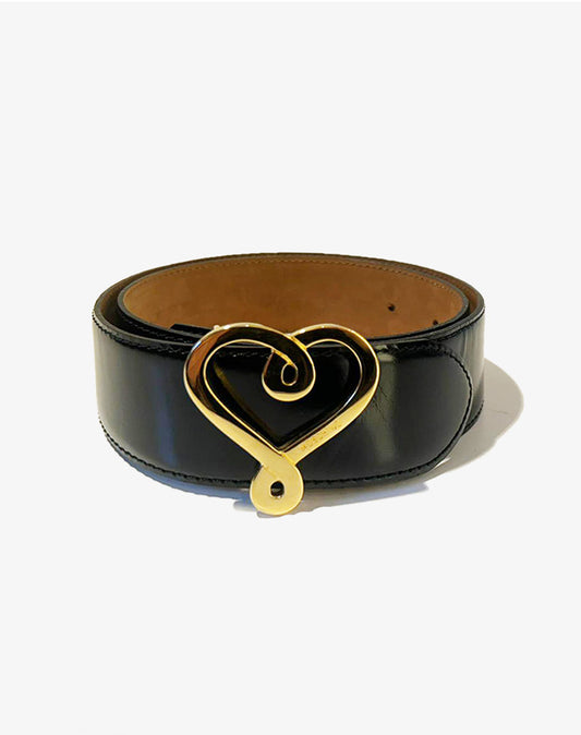 Cintura Vintage Donna Moschino Redwall Nera con Fibbia Cuore Oro