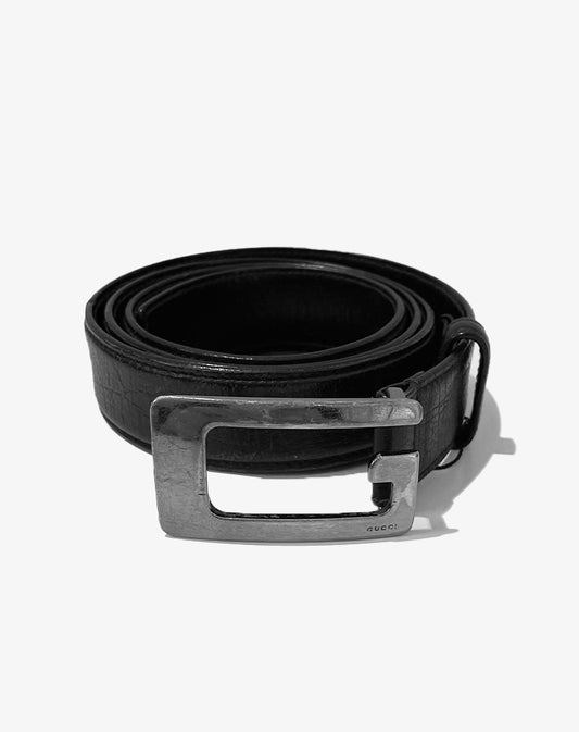 Cintura Gucci Tom Ford rettangolare minimal pelle nera anni 90 / early 2000