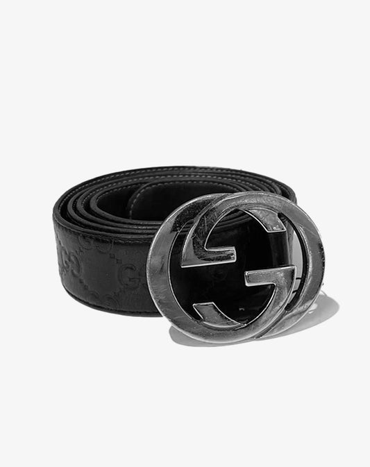 Cintura GG Interlocking Gucci pelle nera embossata Made in Italy anni 2000