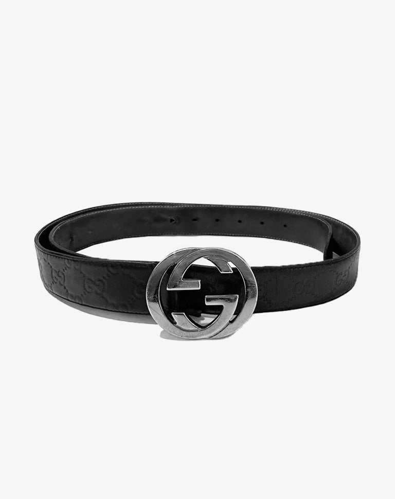 Cintura GG Interlocking Gucci pelle nera embossata Made in Italy anni 2000