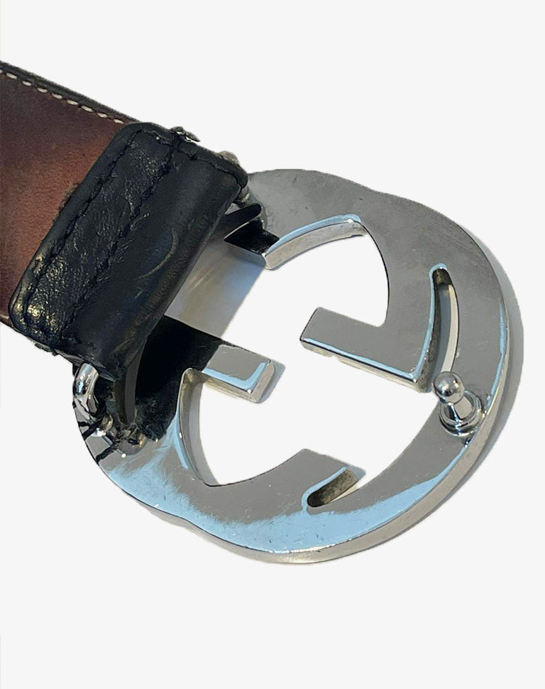 Cintura GG Interlocking Gucci pelle nera embossata Made in Italy anni 2000