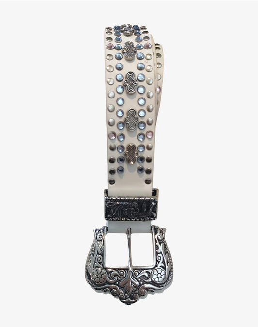 Cintura Nanni bianca strass borchie fibbia western