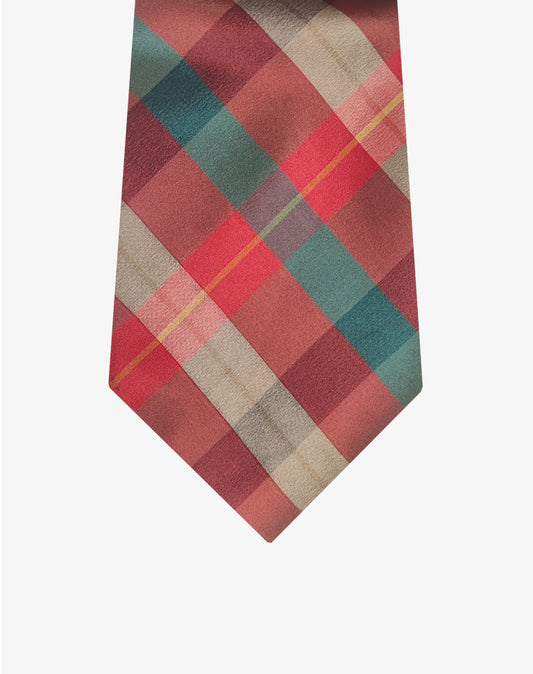 Cravatta Giorgio Armani Vintage a Quadri Rosso e Verde