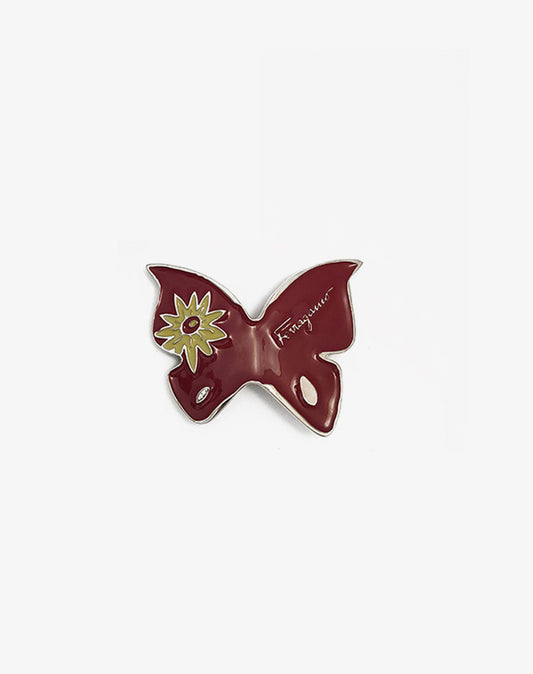 Fibbia Ferragamo farfalla vintage smalto rosso accessorio cintura anni 2000