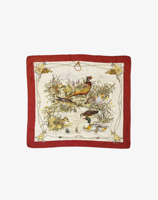 Foulard Carrè Gucci in Seta "Caccia al Fagiano" Bordo Bordeaux